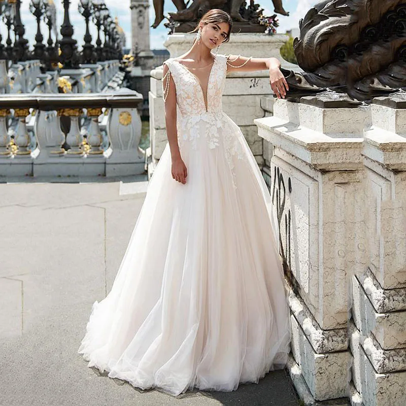 

BAZIIINGAAA Simple Wedding Dress Lace Little Beading Strapless Dress Luxury Wedding Gowns Bridal Can Be Washed Bride Dresses