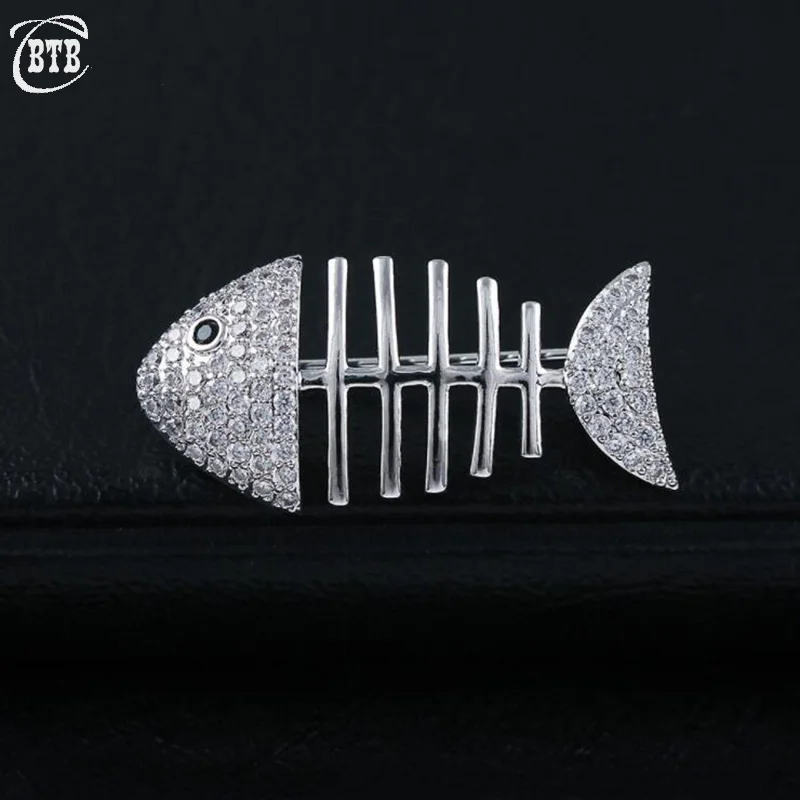 Полностью циркониевая Рыбная брошь кость для женщин и мужчин высокое качество