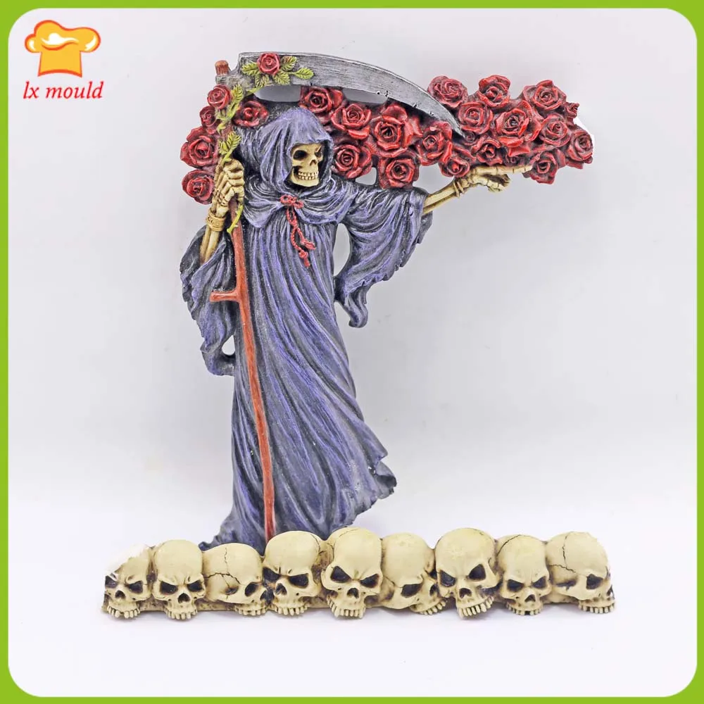 

LXYY New Rose Ecstasy Scythe & Skull Silicone Moulds Easter Cake Decoration Mould DIY Chocolate Baking Tools