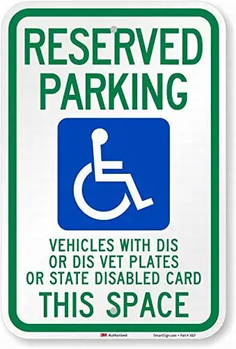 

Reserved Parking This Space - Dis Vet Plates Notice Sign