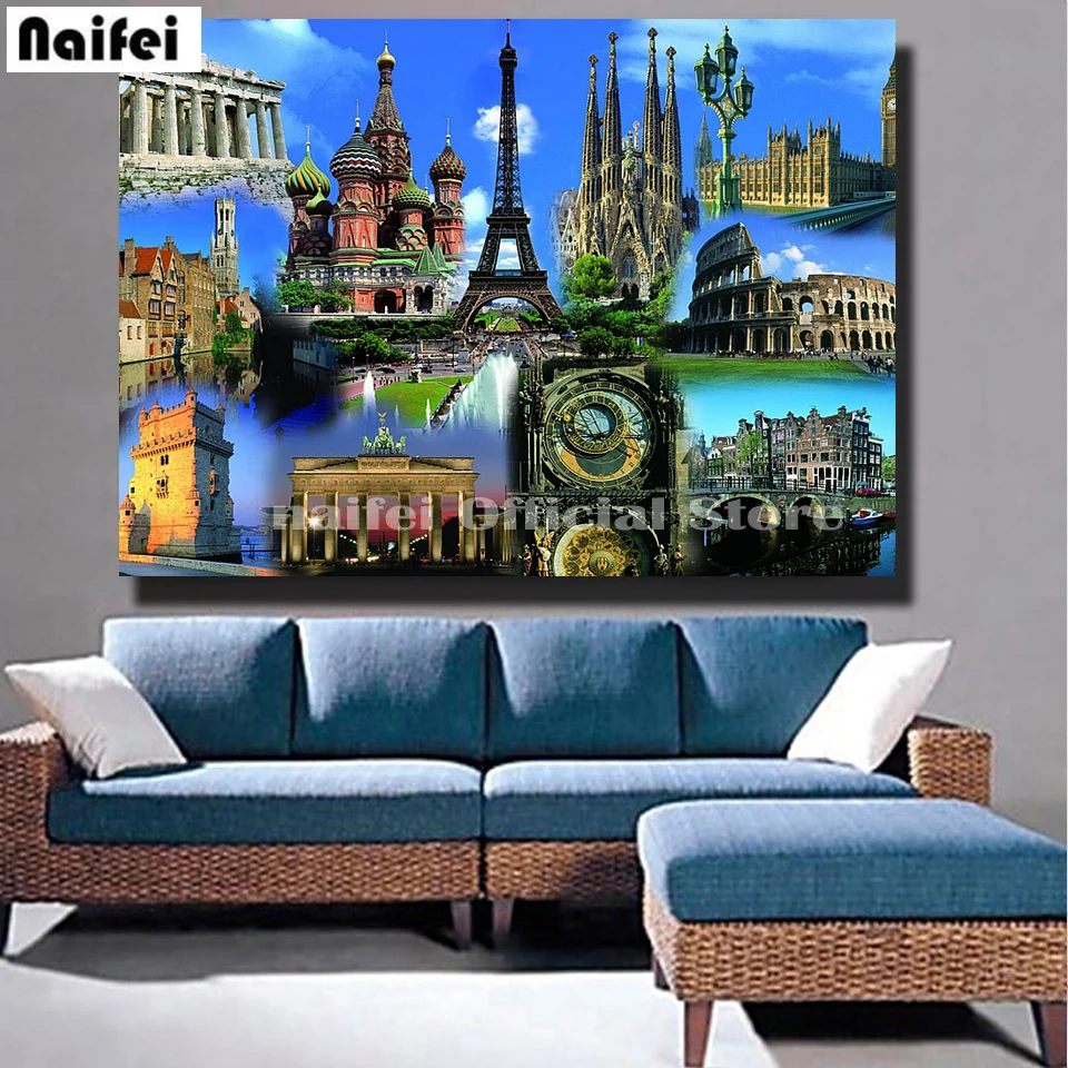 Full Square/Round Diamond Painting Kit World famous historical sites architectural landscape icons Embroidery Decor Home | Дом и сад