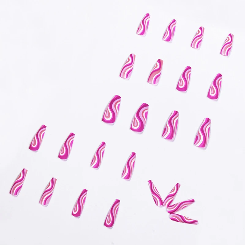 

24pcs White Purple Ripple Wear Long Paragraph Fashion Manicure Patch False Nails Save Time Wearable Nail Patch CIN6 899