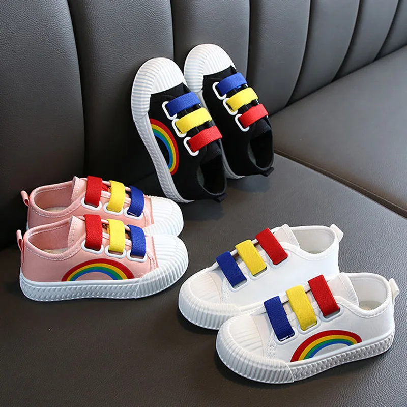 Children Spring Autunm Canvas Shoes Girls Rainbow Shoes Breathable Sport Shoes Kids Fashion Off White Colorful Shoelaces enlarge