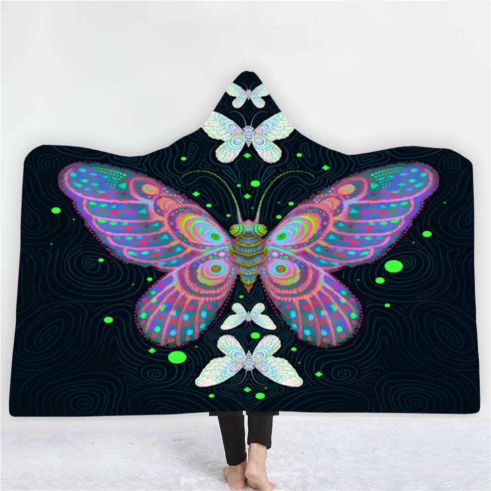 

Цвет «бабочка» с капюшоном, с узором в виде Одеяло теплый носки флисовые плюшевые пледы Одеяло s для взрослых и детей, 3D печатных Одеяло дроп...