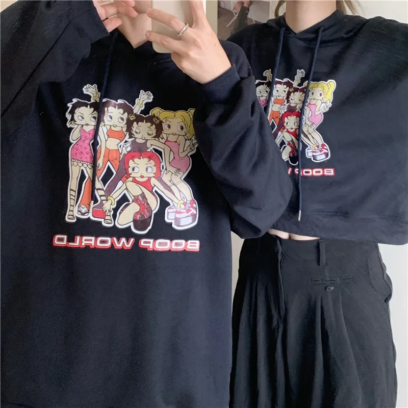 Women Sweetshirts Kawaii Clothes Women Pullovers Korean Fashion Hooded Sweatshirts Vintage Clothes Harajuku Hoodie Slim Solid