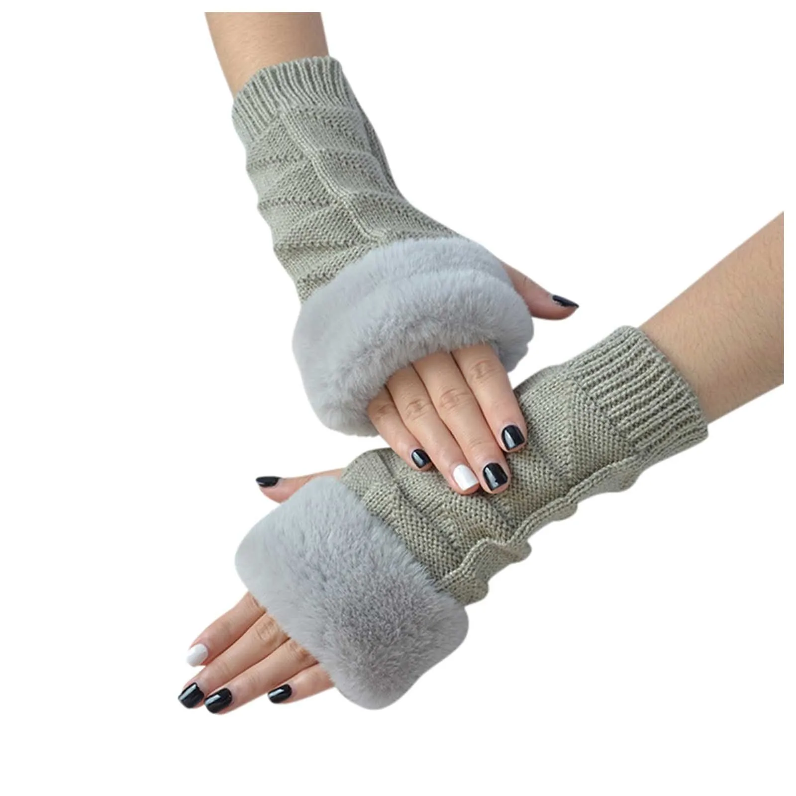

Women's winter fashion simple solid color cashmere knit wear warm typing elastic half-finger thick soft gloves