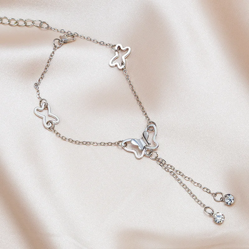 Браслет на ногу с бабочкой женский розовое золото | Украшения и аксессуары