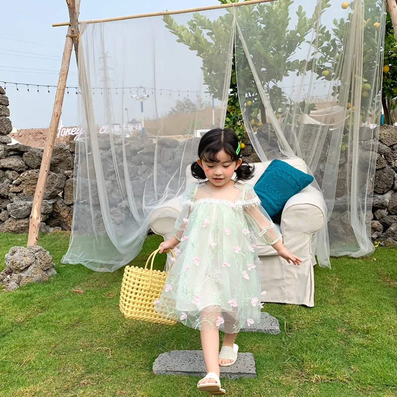 Весенне-летнее модное Сетчатое платье феи с цветочным рисунком для девочек милые