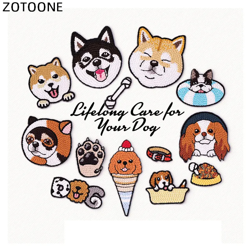 

ZOTOONE High Quality Embroidery Patches for Jackets Iron on Cute Dog Patch DIY Heat Transfer Stripes Appliques Sew on Badges D