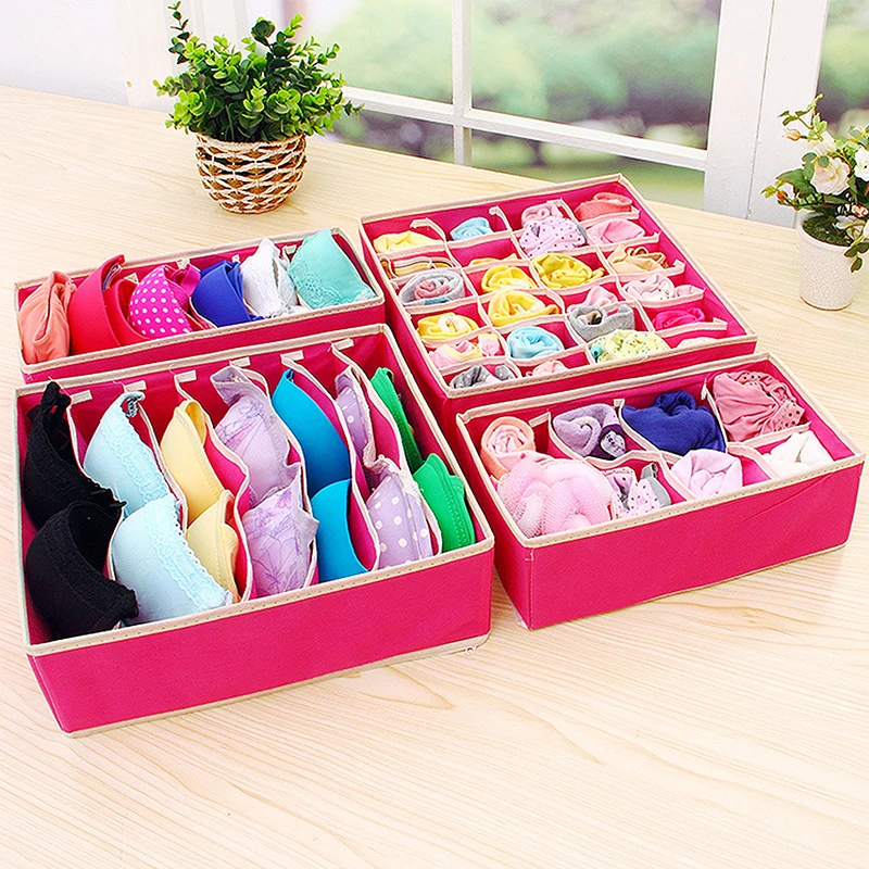 

4Pcs/set Clothing Wardrobe Storage Underwear Bra Socks Ties Drawer Organizer Clothes Storage Boxes