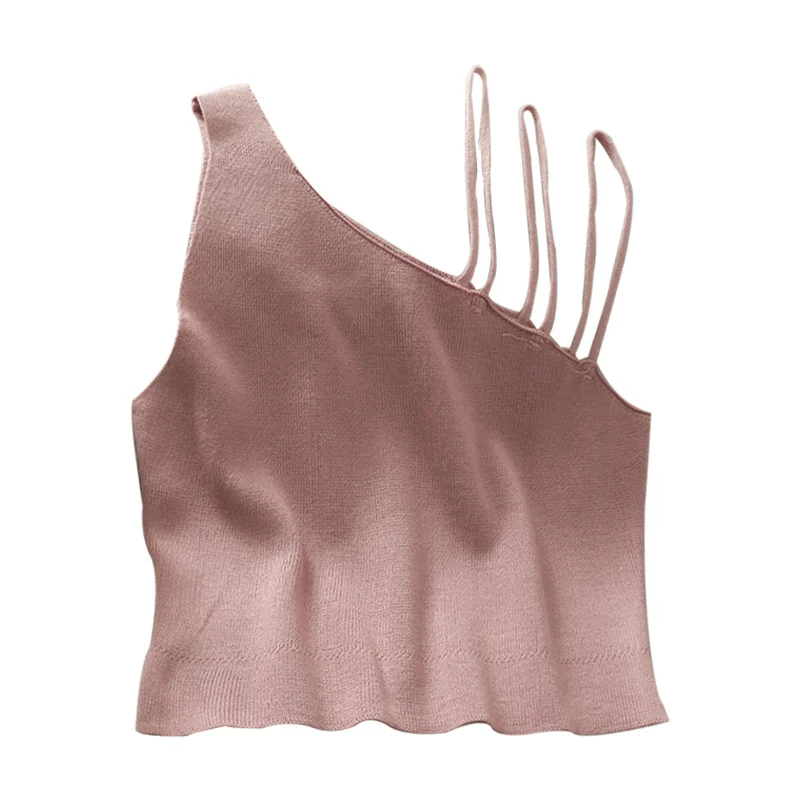 

Niche Design Oblique Shoulder Short Navel Solid Color Camisole for Women 2021 Spring/Summer Western Style All-Matching Slim-Fit