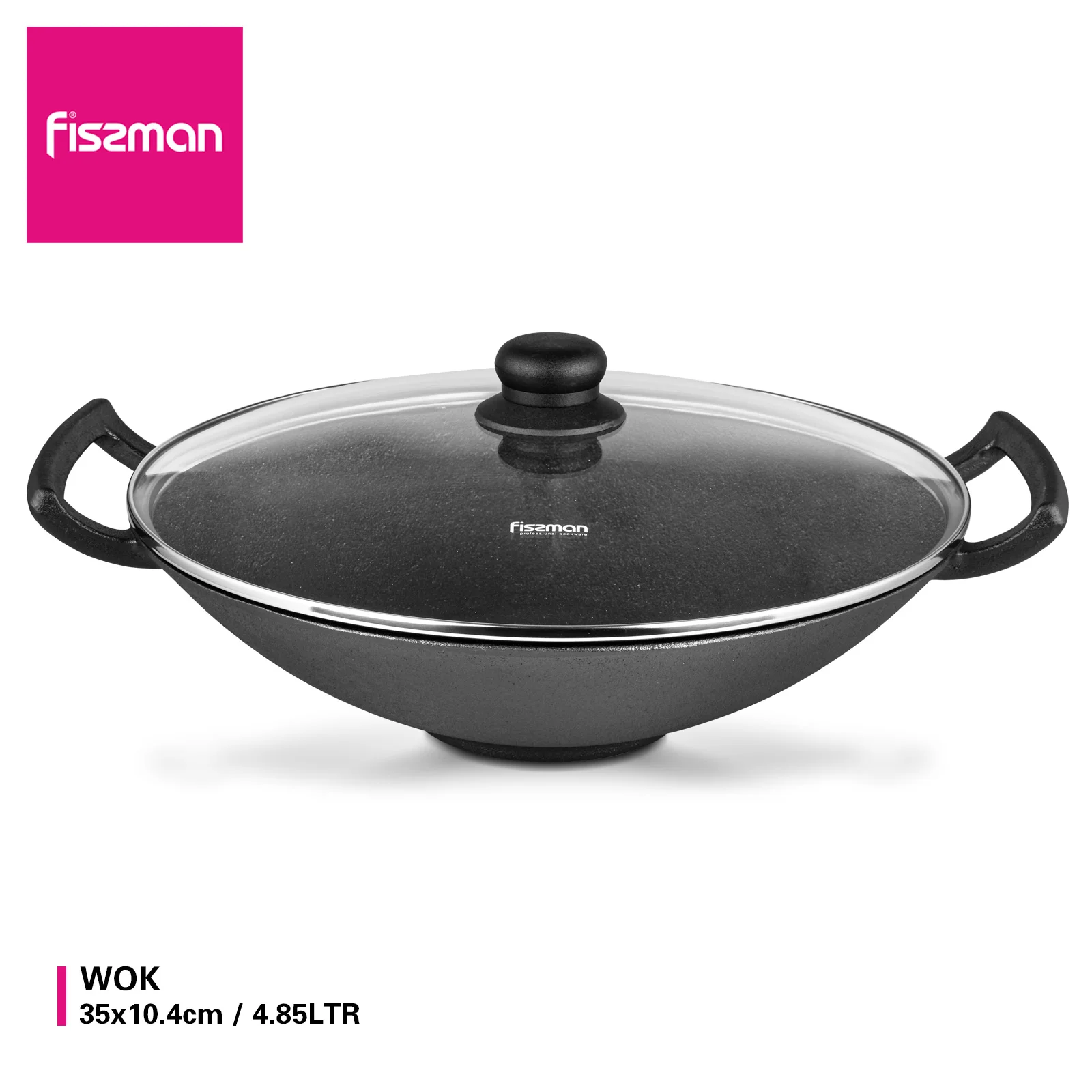 

FISSMAN Cast Iron 35CM Wok Pan with Glass Lid & Helper Induction Cooker