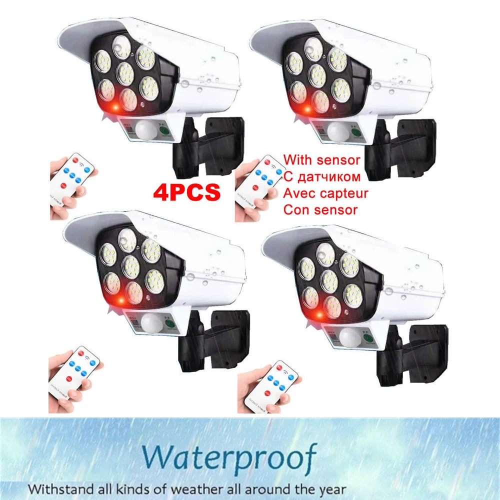 

1-4 remote solar fake monitor dummy camera Waterproof Lamp Motion Sensor Energy Lights Outdoor Security Lighting for Porch/Garde