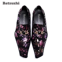 batzuzhi japanese fashion men dress shoes square toe black suede business shoes print flowers party and wedding shoes men us12