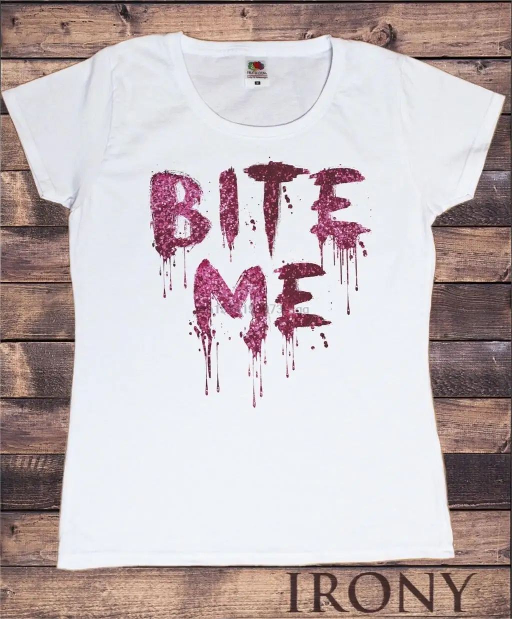 Женская футболка кусите меня Хэллоуин кровь блеск эффект цифровой печати