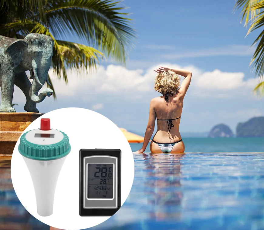 

Floating Thermometer Wireless Swimming Pool Thermometer Hot Tub Home Swim Temperature Meter Calendar Alarm Clock -40~60C