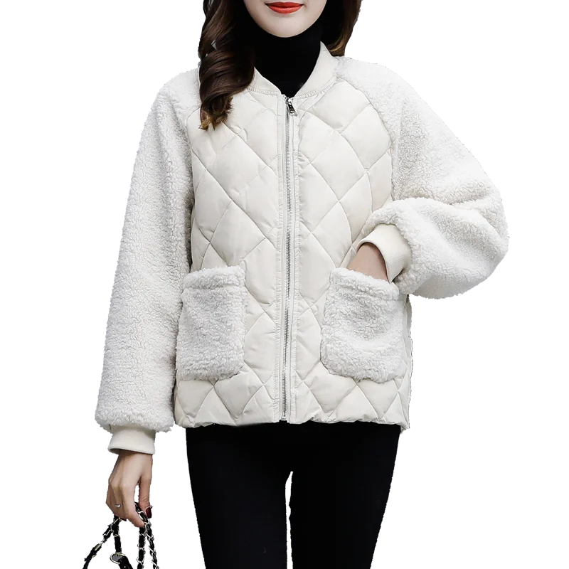 Хлопковая стеганая куртка новая имитация овечьей шерсти сплайсинговая одежда