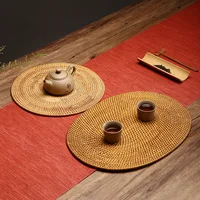 Woven oval single  installed hand-woven round coasters Creative table mats Bowl mats Pot mats Kettle mats Thermal insulation