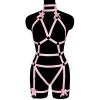 kawaii full boby harness pink bowknot sexy bondage pastel goth wedding garter clothes accessories charming erotic lingerie