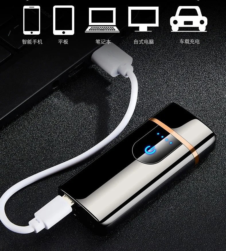 

Newest Both Gas and Electric Lighter Touch Screen Rechargeable USB Lighters Windproof Metal Gas Cigarette Lighter Power Display