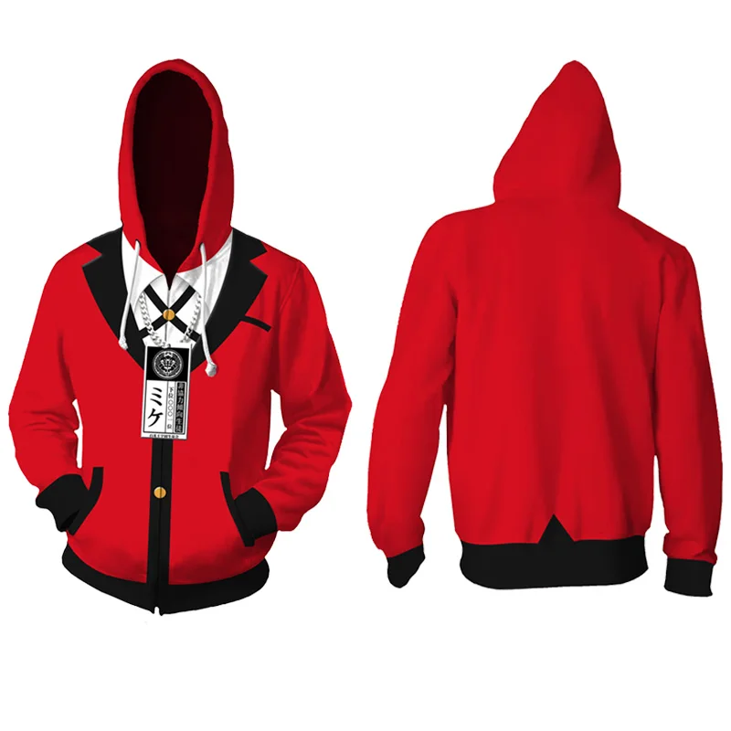 

Jabami Yumeko Cosplay Hoodies Kakegurui Compulsive Gambler Costume Sweatshirts Adult Unisex Hooded Coat Zipper Sweater