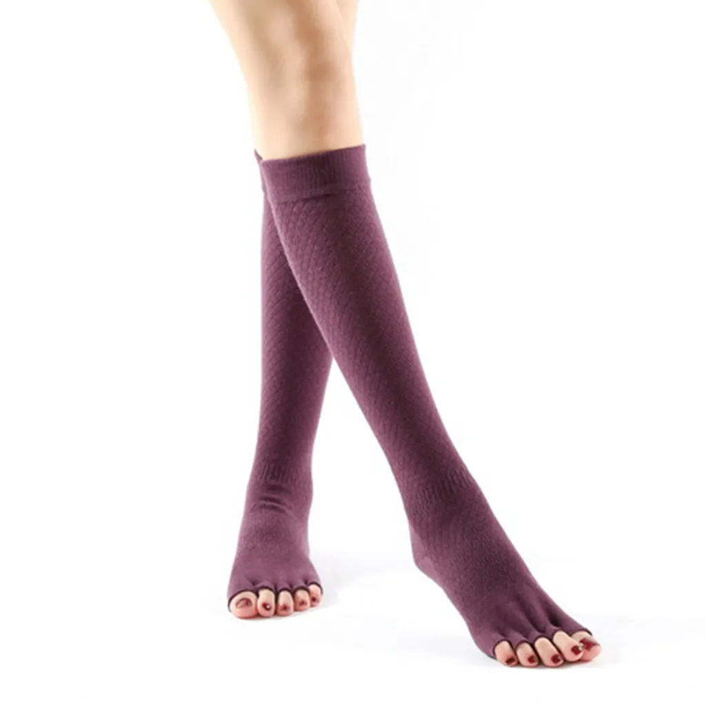 Женские нескользящие носки из чесаного хлопка с пятью пальцами для йоги Чулки