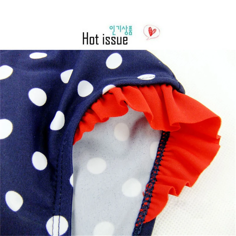 Цельный купальный костюм для девочек возрастом от 3 до 8 лет темно синий в белый