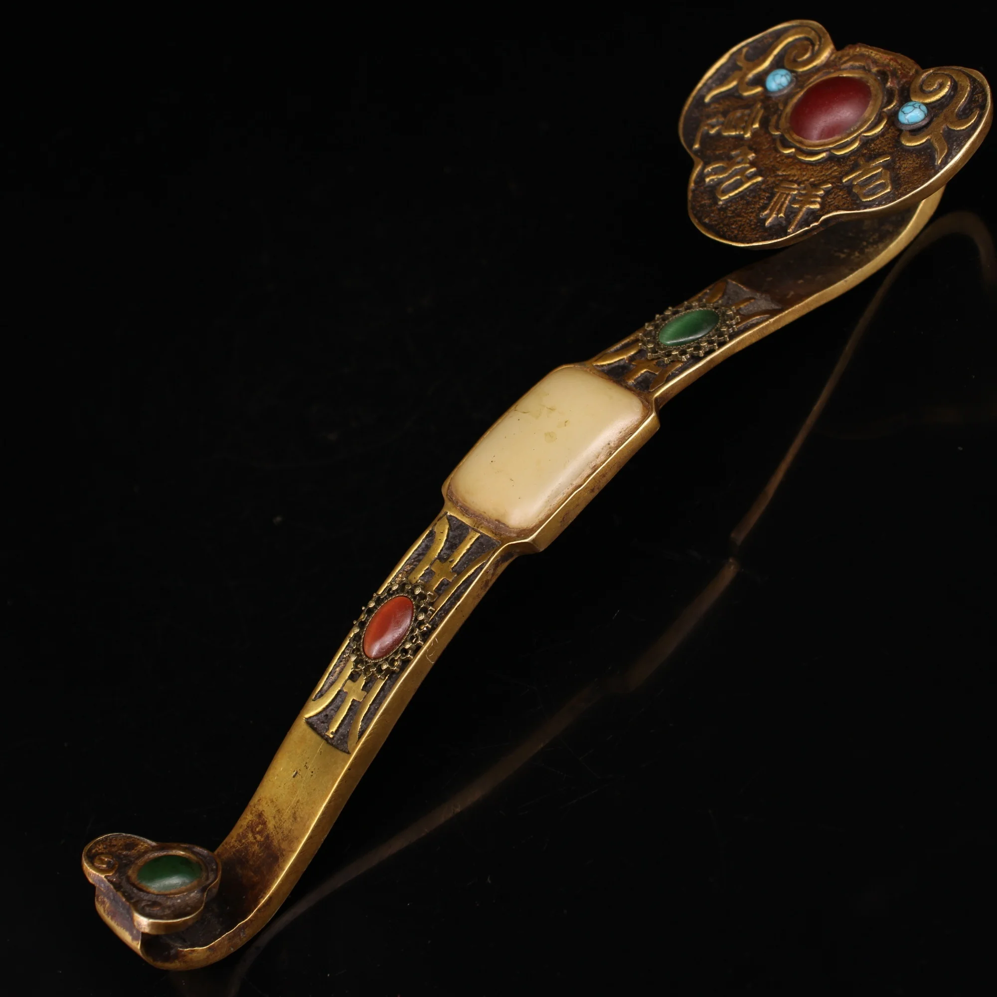 

wedding decoration ancient china collection of old pure copper handmade gemstone inlaid Ruyi