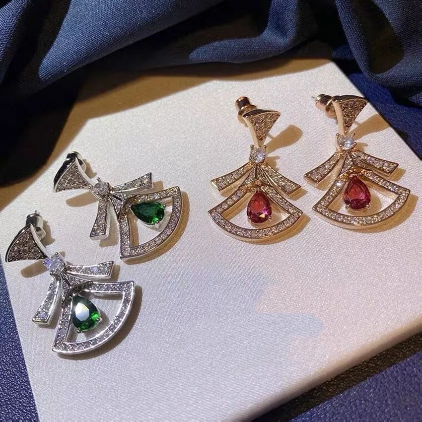 

s925 sterling silver ladies earrings malachite green small skirt earrings red agate diamond earrings fan-shaped fashion simple