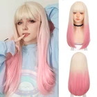 Синтетический парик HOUYAN с длинными прямыми волосами для девочек, розовые, серебристые, золотистые, черные челки, косплей, челка Лолиты, парик, термостойкий синтетический парик