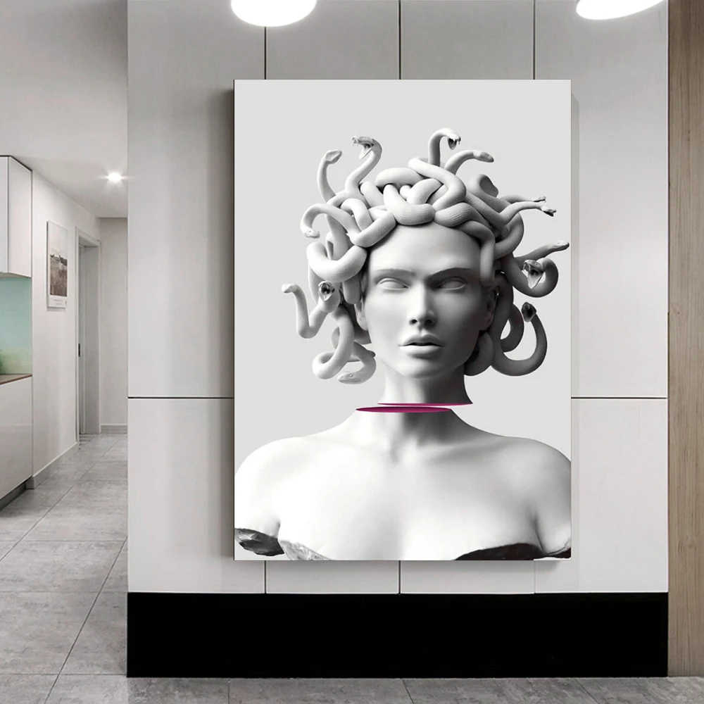 

Medusa Vaporwave Sculpture Posters And Prints Funny Art Gorgon Statue Canvas Painting On Wall Art Picture For Living Room Decor