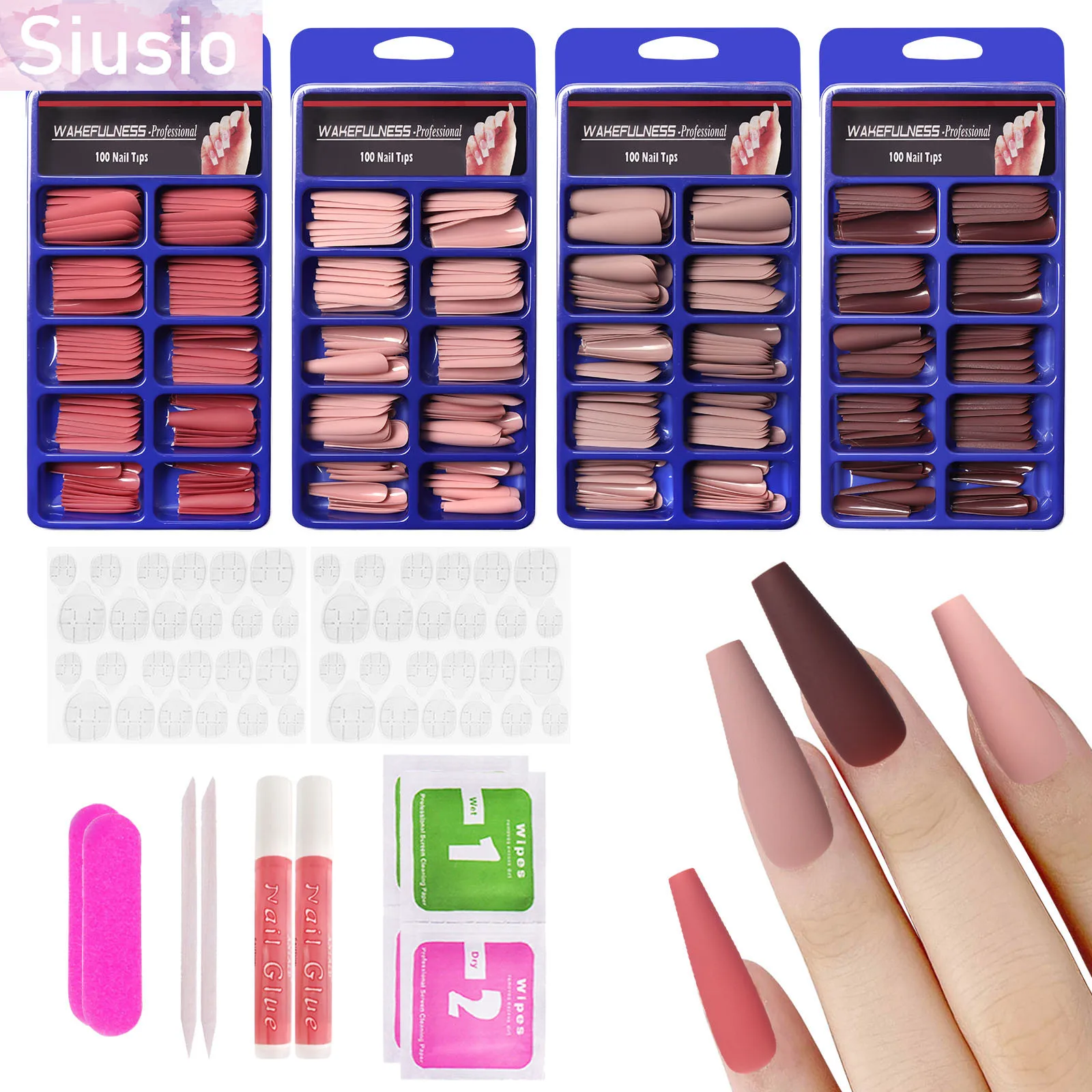 100 шт./компл. накладные ногти длинные гробы балерины матовые - Цена: 4.52