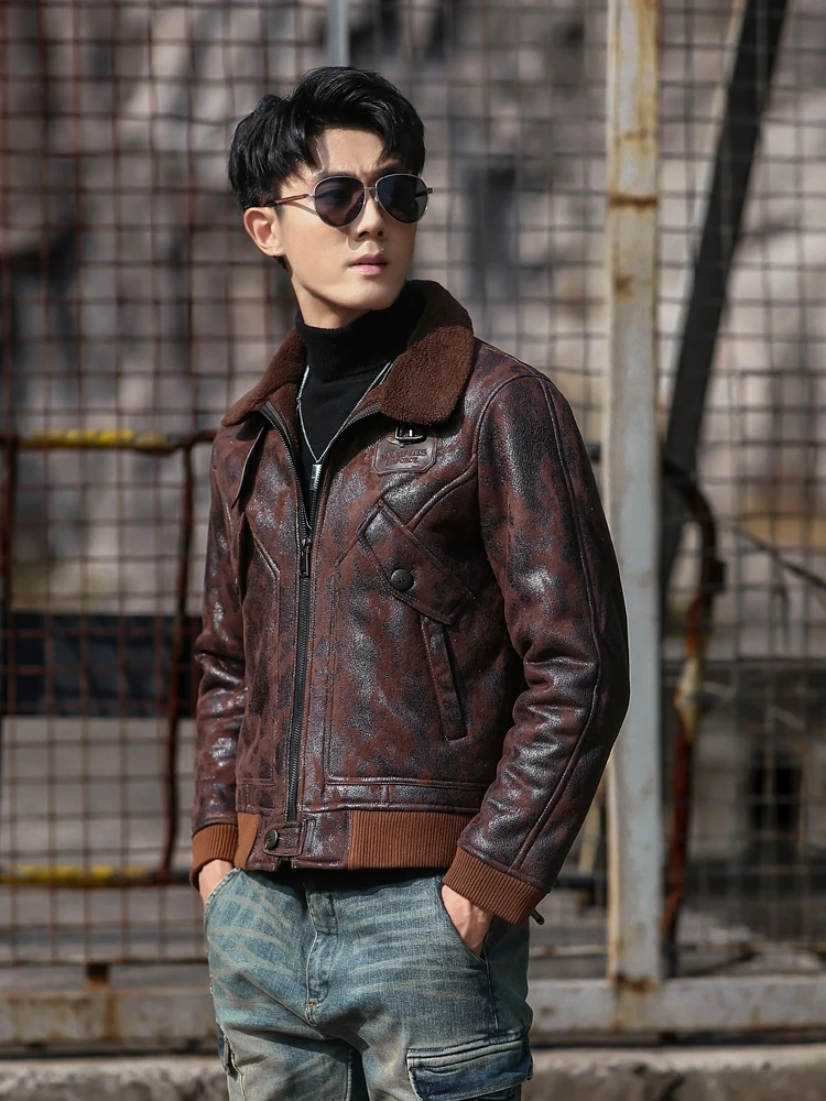 Кожаная куртка новинка зимы 2021 модная трендовая Мужская однотонная
