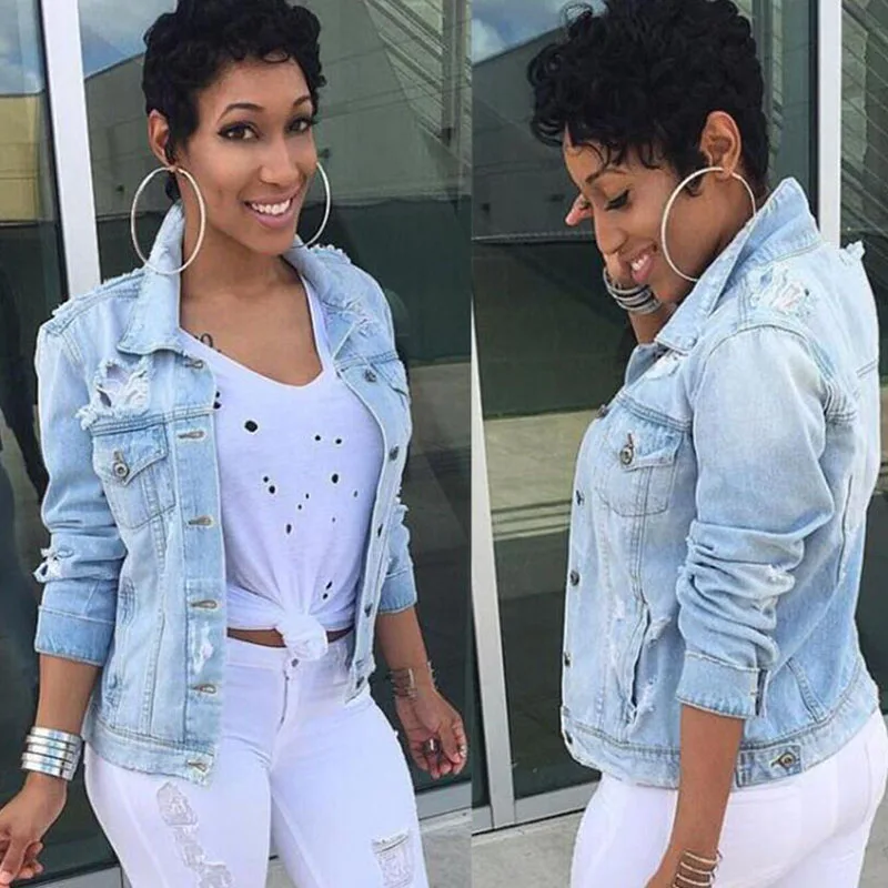 Куртка женская джинсовая свободного покроя повседневная верхняя одежда из