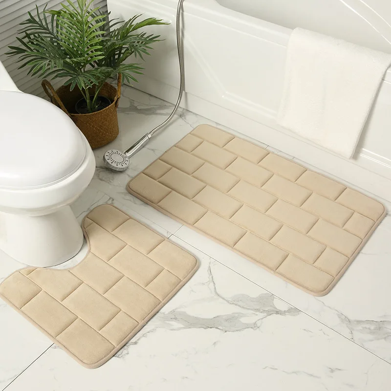 

Toilet Bath Mat 2 Pieces/set Brick Pattern Memory Foam Bathroom Absorbent Floor Mat SBR Non-slip Shower Room Absorbent Foot Mat