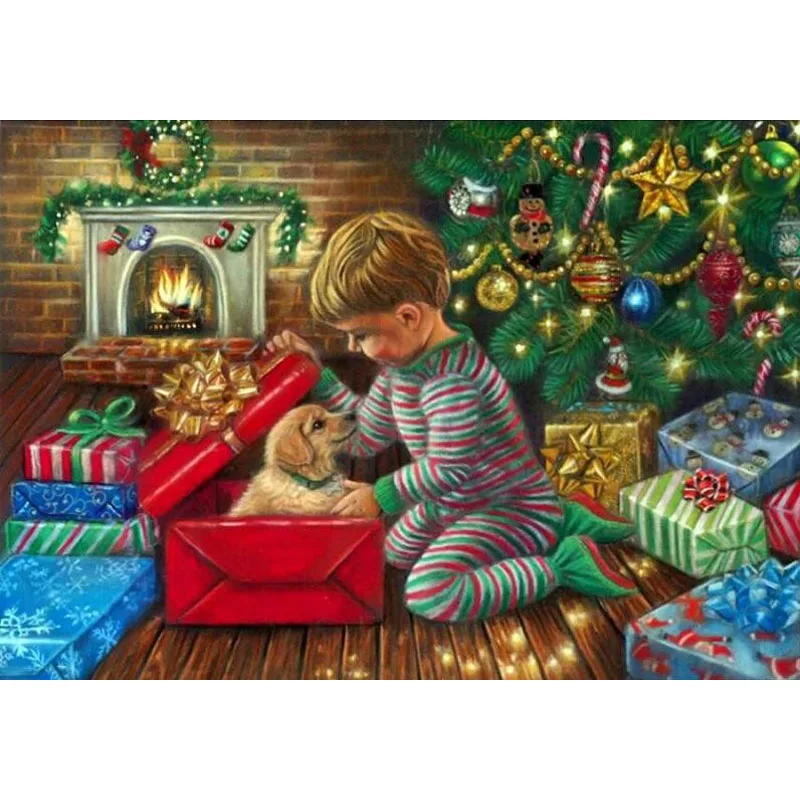 

Handmade Diamond Dots Boy and Dog Painting Technology Mosaic"Christmas Gift" Embroidery Cross Stitch Adornment Wall Stickers