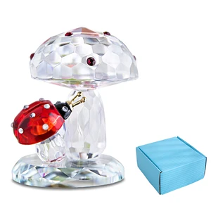 Кристальная Божья коровка на грибе H  D Sparkle, миниатюрное животное, пресс-папье, украшение для домашнего стола, коллекционный подарок