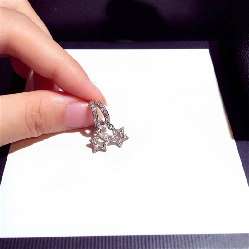 

New Fashion Dangle Earrings For Women Earrings Silver Color Rhinestones Stars Drop Earrings Jewelry Female