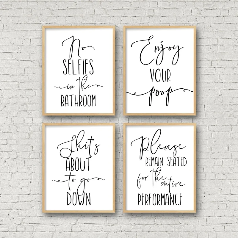 

Funny Bathroom Sign Canvas Poster Wall Art Prints , No Selfies Enjoy Your Poop Please Remain Seated Toilet Signs Bathroom Decor