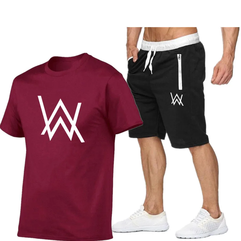 

2021 summer men's new style hot sale casual sports pure cotton short-sleeved + shorts 2-piece fashion printed sports suit