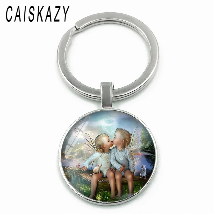 Крылья феи на Луне стеклянный купол для ключа Держатель красивая бабочка ангел с