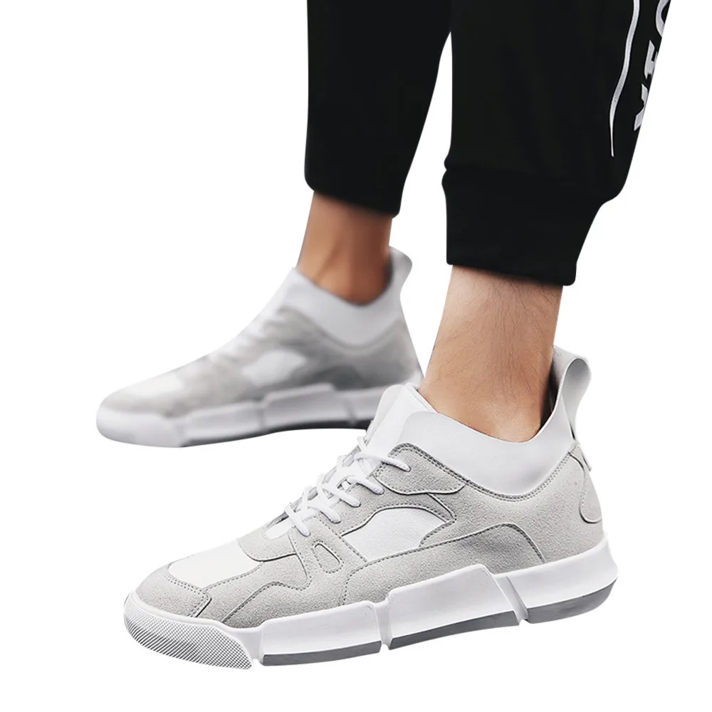 

High-tops Solid Color Splicing Men Boys Casual Sneakers Sport Running Breathable Flat Patchwork Lace-up Shoe zapatos de hombre
