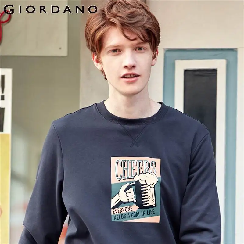 Свитшот Giordano мужской с графическим принтом эластичный мягкий пуловер круглым