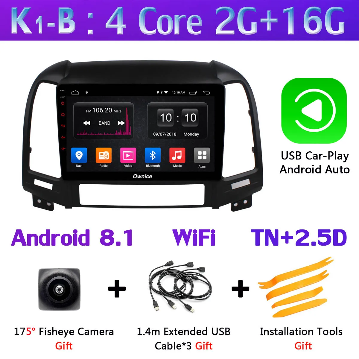 360 ° панорамный Android 9,0 8Core 4G+ 64G Автомобильный мультимедийный плеер для hyundai Santa Fe SantaFE 2006-2012 gps компактное минирадио SPDIF CarPlay - Color: K1-B-CarPlay