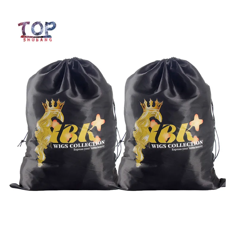 

Custom Logo Virgin Hair Wig Luxury Brand Name Packaging Satin Bags,Hair Extensions Wigs Gift Silk Satin Bags