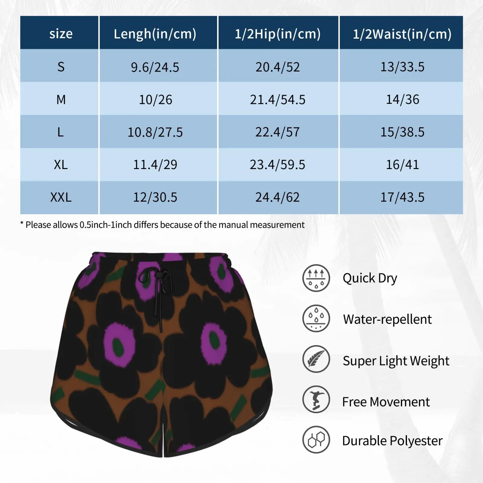 

New Design Swim Shorts Women Beach Shorts Pettern Scandinavian Flower Mid Century Finland Floral
