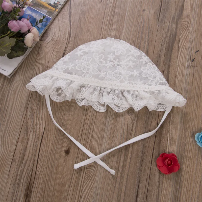 Baby Lace Hats Flower Embroidery Turban Hat Sunbonnet Newborn Infant Girls Lovely Princess Ruffles Caps Drawstring Accessories | Детская