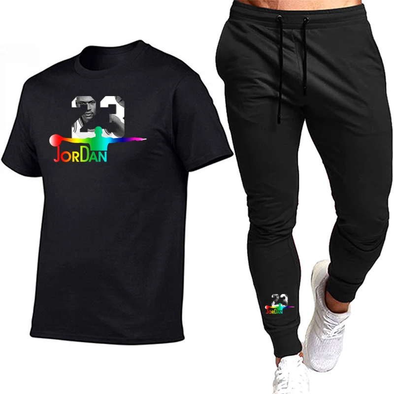 

2021 New Summer Fashion Casual Brand Men's Sportswear Suit Short-Sleeved T-hirt + Jogging Pants Two-Piece S-3XL Leisure Suit