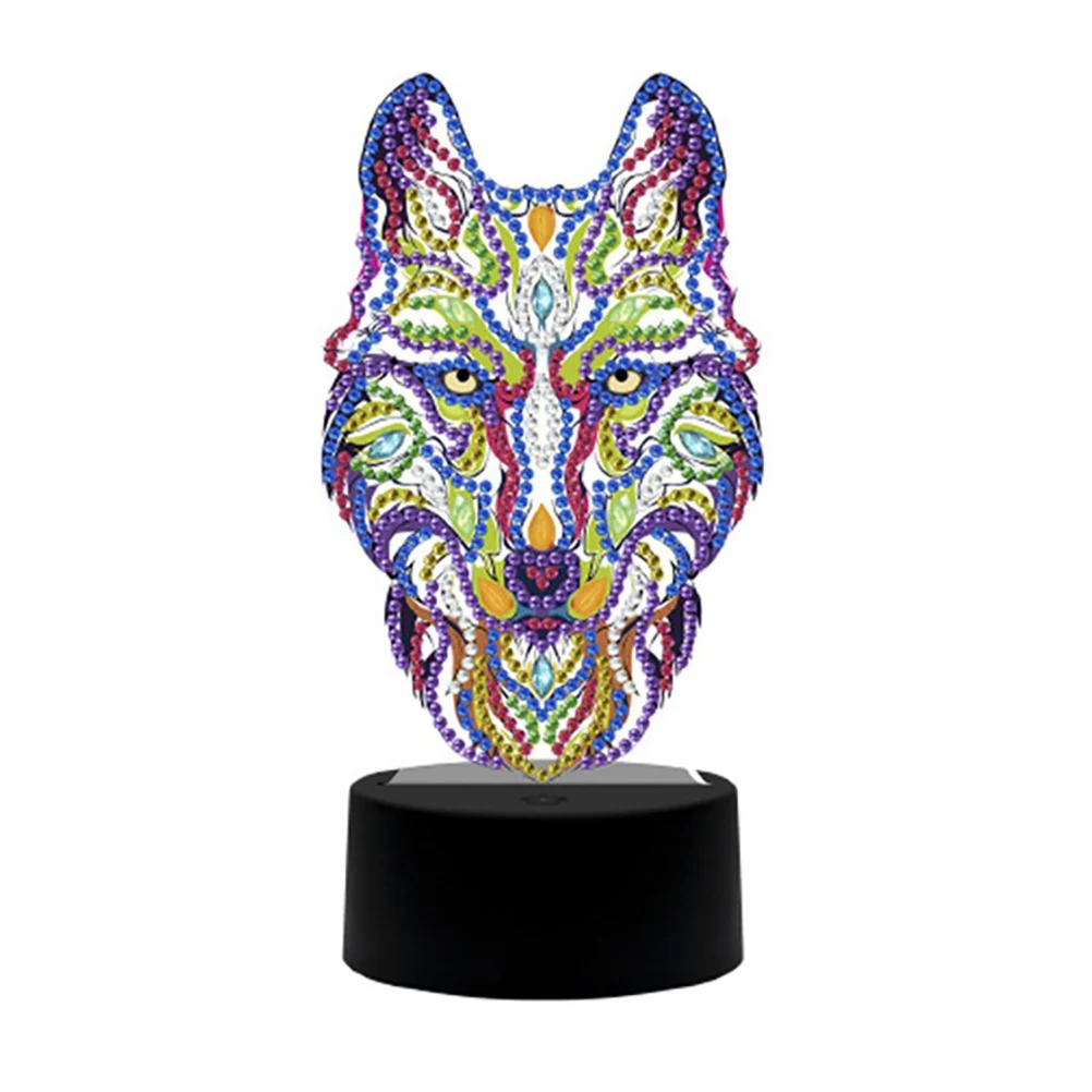 

Special Shaped Diamond Painting LED Night Light Cross Stitch Embroidery Mosaic Kit Wolf night lights Home Decoration Lamp Gift
