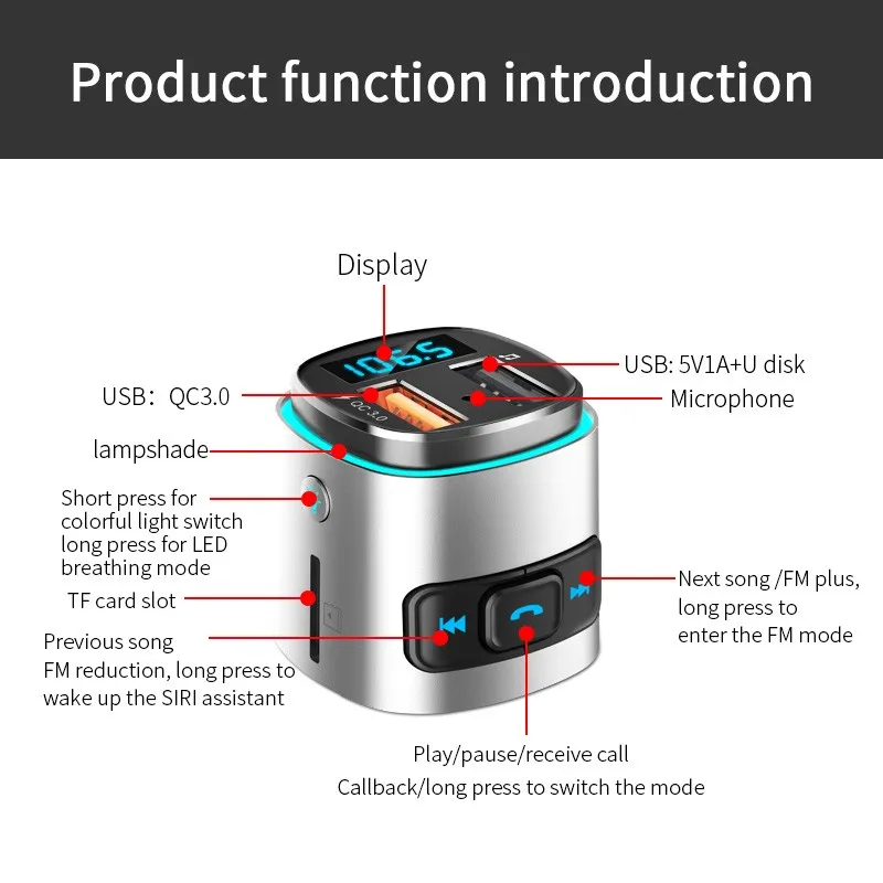 Автомобильный Bluetooth передатчик FM зарядное устройство AUX модификатор 4 2